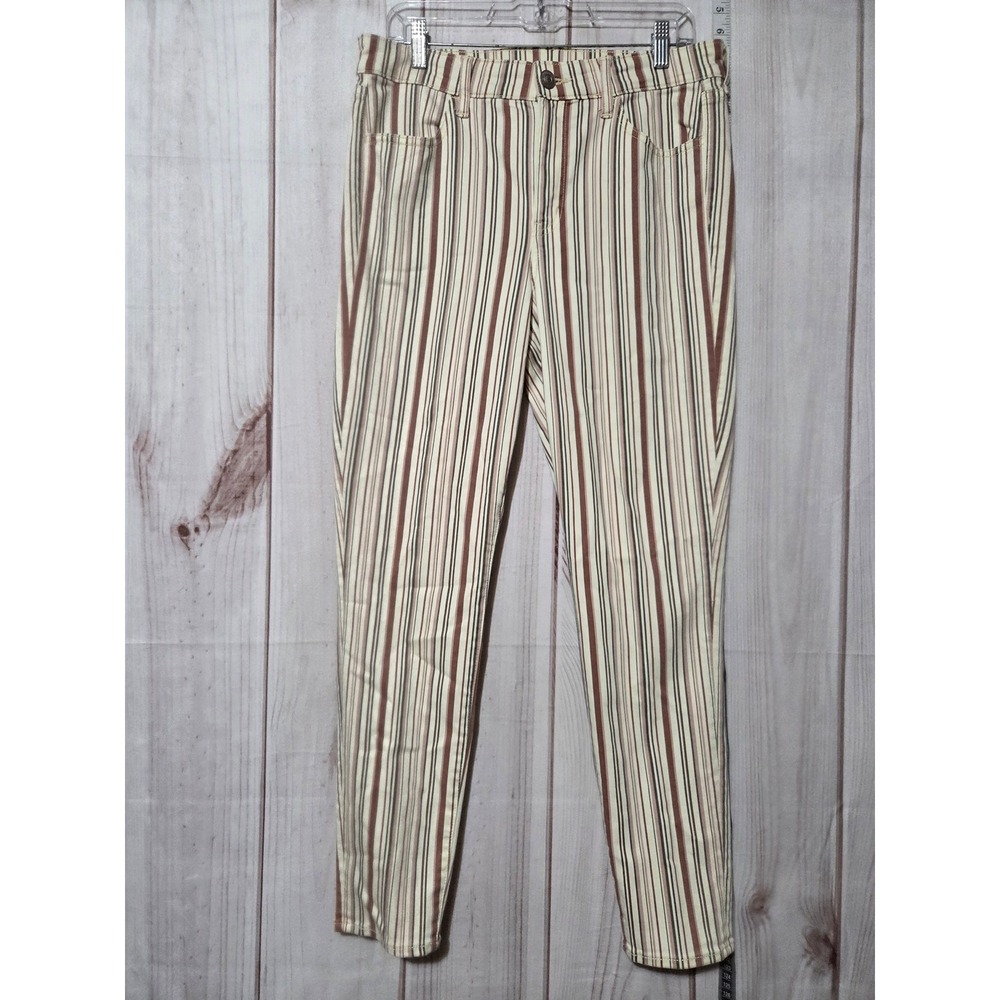 American Eagle ladies 14 Striped High Waisted Mom Jeans Tan Brown Casual Denim